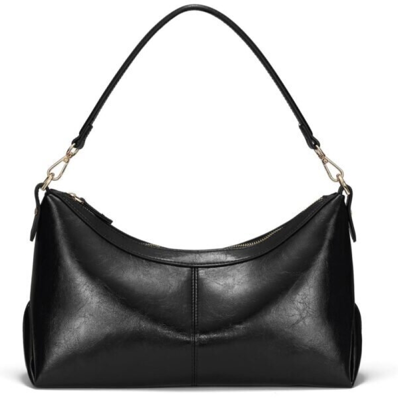Elegant Black PU Leather Shoulder Bag for Women - Designer Handbag with Zipper