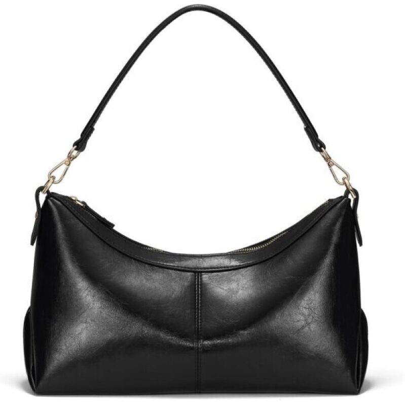 Elegant Black PU Leather Shoulder Bag for Women - Designer Handbag with Zipper