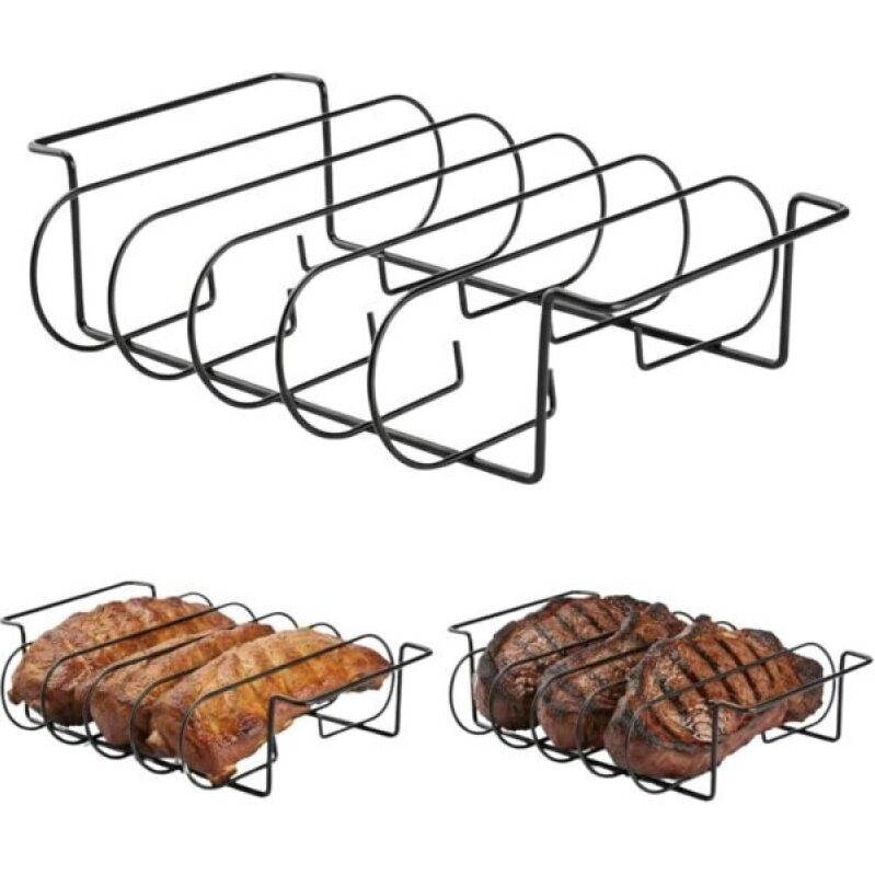 Zntezed BBQ Rib Rack - Maximize Grilling Efficiency with 12-Inch Stainless Steel Rib Holder