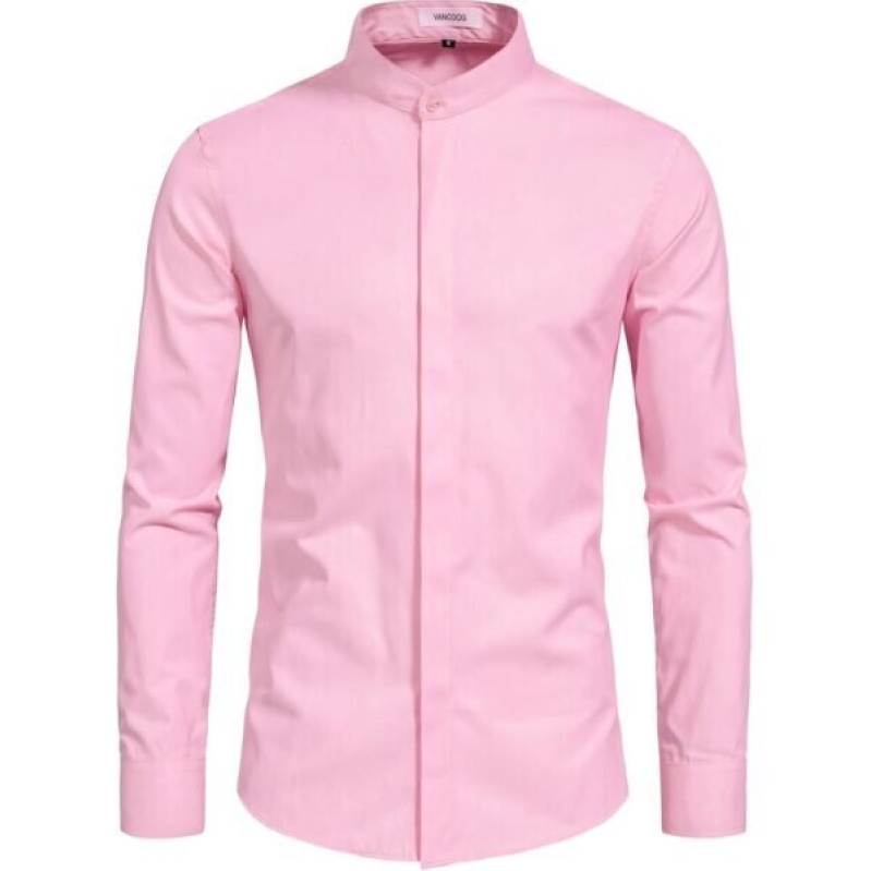 Elegant Men's Pink Long Sleeve Casual Shirt - 65% Off