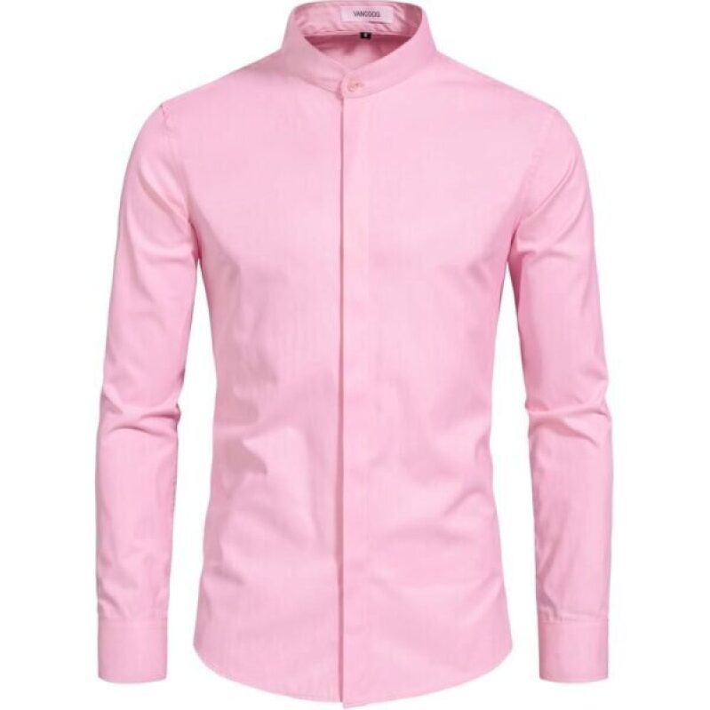 Elegant Men's Pink Long Sleeve Casual Shirt - 65% Off
