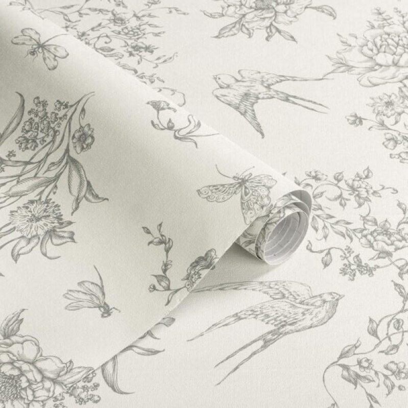 Elegant Floral Birds Wall Paper - Vintage Contact Paper for Bathroom and Kitchen