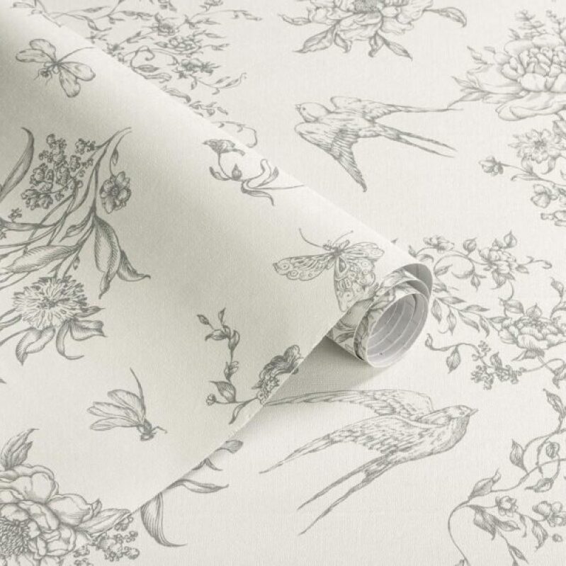 Elegant Floral Birds Wall Paper - Vintage Contact Paper for Bathroom and Kitchen