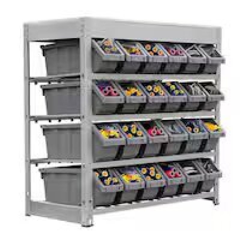 Gray 4-Tier Botless Bin Storage System with 24 Bins