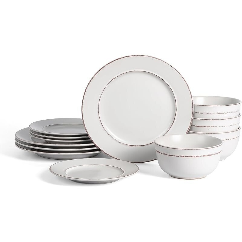 Hazel 12-Piece Stoneware Dinnerware Set for 4 - Perfect for Cozy Farmhouse Dining