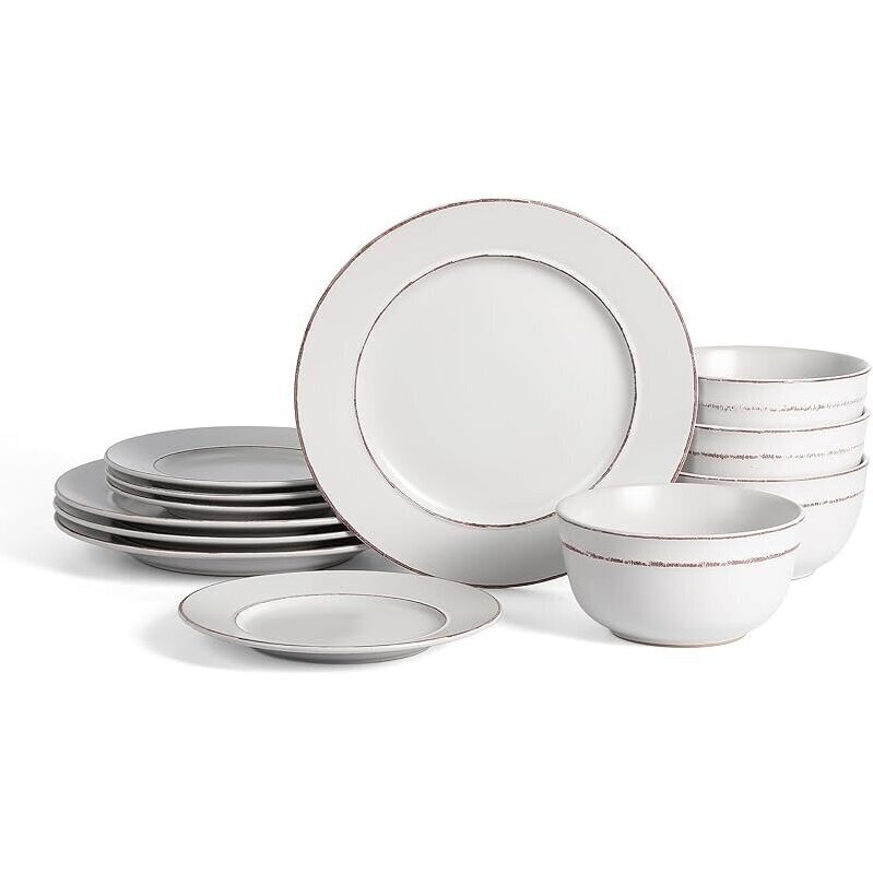 Hazel 12-Piece Stoneware Dinnerware Set for 4 - Perfect for Cozy Farmhouse Dining