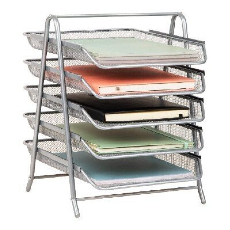 Five-Tier Metal Mesh File Organizer - Sleek and Functional Office Storage