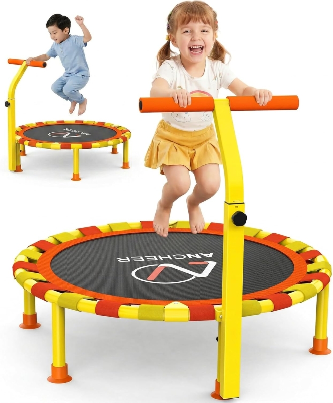 ANCHEER 38'' Toddler Trampoline - 150lb Capacity Foldable Mini Trampoline with Adjustable Handle