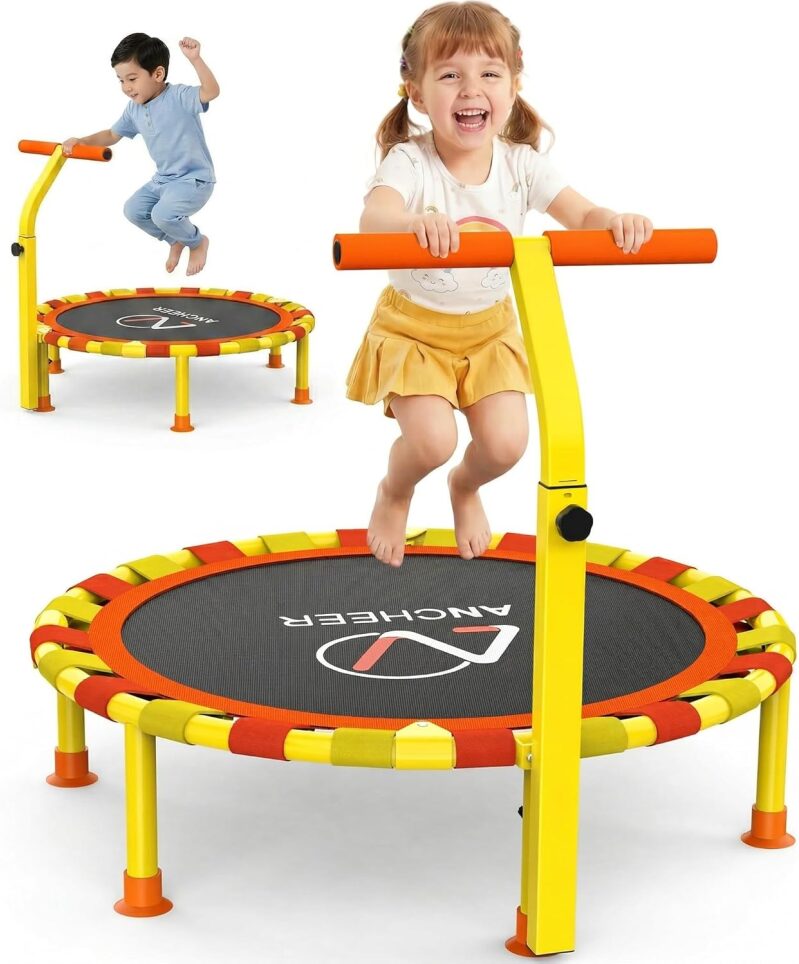 ANCHEER 38'' Toddler Trampoline - 150lb Capacity Foldable Mini Trampoline with Adjustable Handle