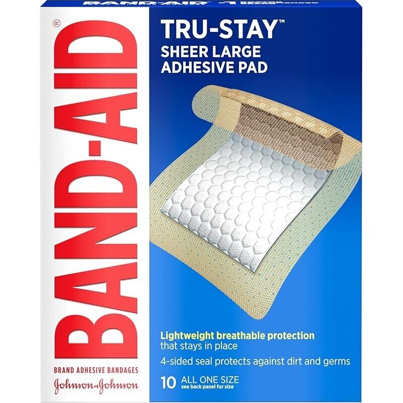 BAND-AID Brand Tru-Stay Adhesive Pads Large Size 10ct - Lightweight, Breathable First Aid Care