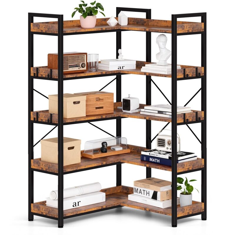 GTPLAYER 5 Tier Bookshelf, L Shaped Corner Bookshelf