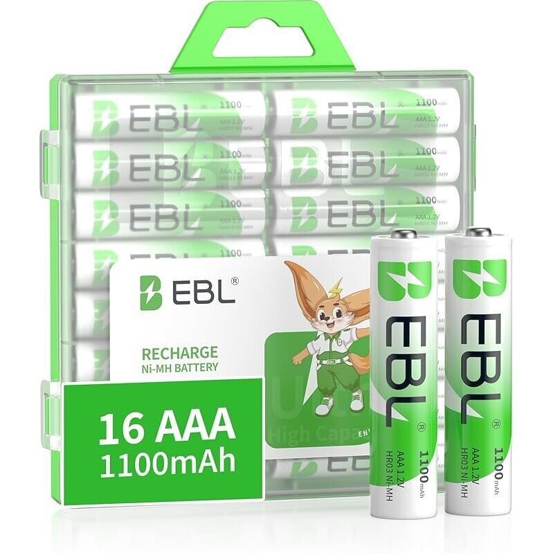 16-Count EBL Rechargeable AAA 1100mAh 1.2V Batteries - High Capacity