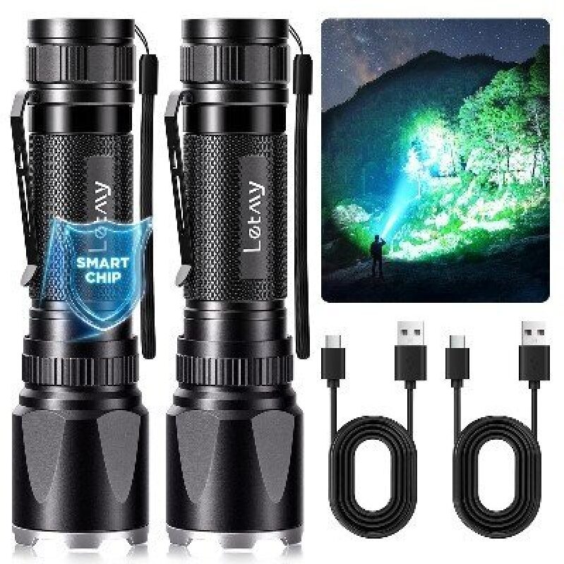 Reliable LETMY Rechargeable LED Flashlights, 2-Pack