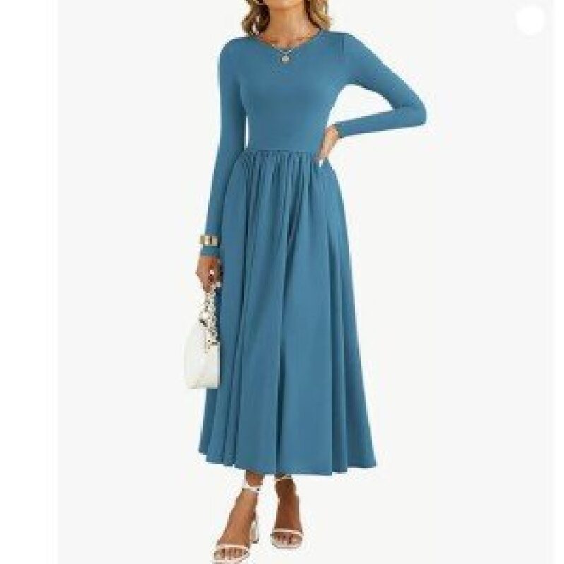 Stylish Teal Long Sleeve Midi Dress by KIRUNDO