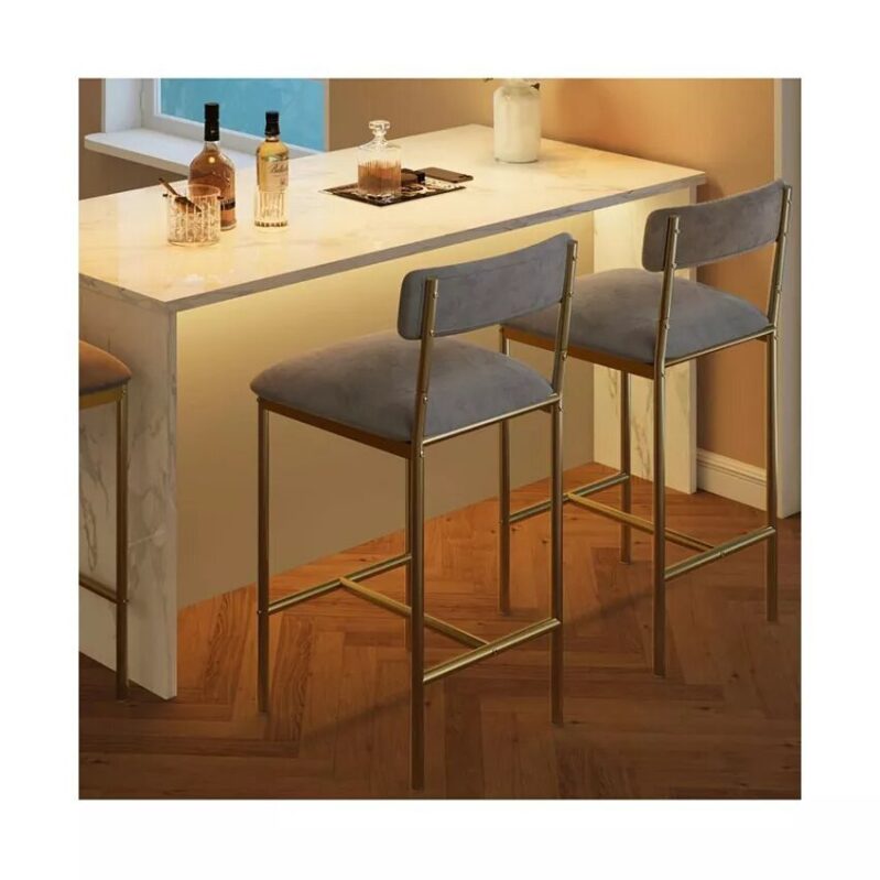 Elegant 25.5-in Gray Velvet Upholstered Footrest Barstools - Durable and Stylish Seating