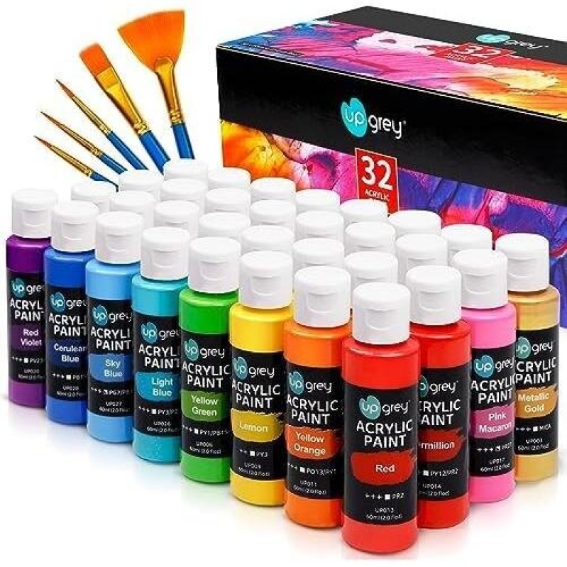32-Color Acrylic Paint Set with Brushes - 60ml Each - Non-Toxic - 40% Discount