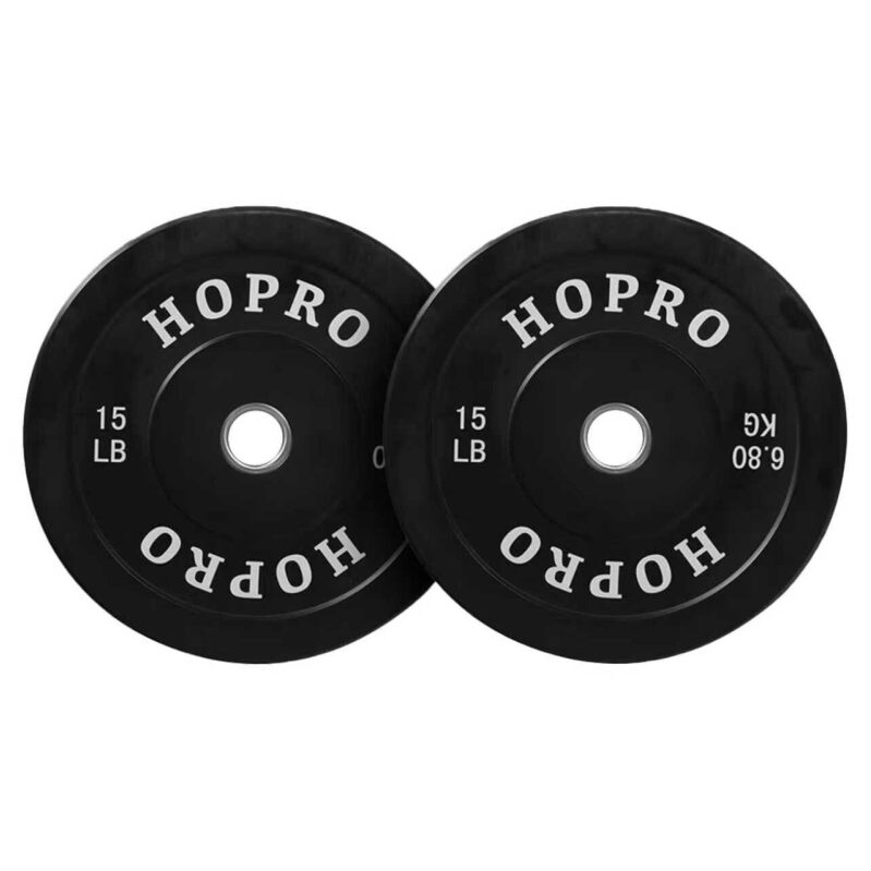 HOPRO 2-Inch Olympic Rubber Bumper Plates 15LB Black Set