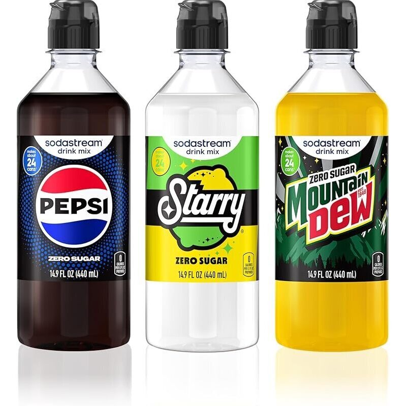 3-Pack SodaStream Pepsi, Starry & MTN Dew Variety Pack - Zero Sugar Beverages