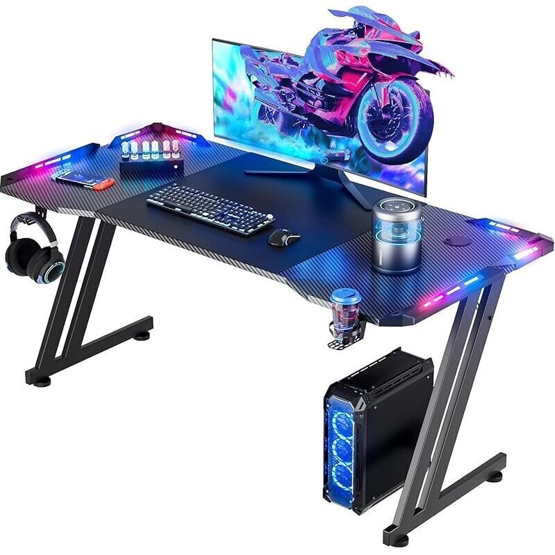 HLDIRECT 47 Inch Gaming Desk with LED Lights - Premium Setup for Gamers