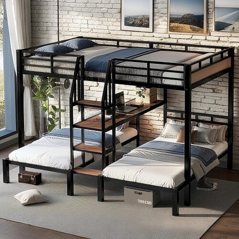 Bellemave Metal Bunk Bed - Triple Sleeper with Queen and Twin Beds