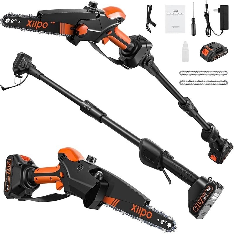 Powerful Xilpo 2-in-1 Cordless Pole Saw with 21V Battery and 15ft Extension