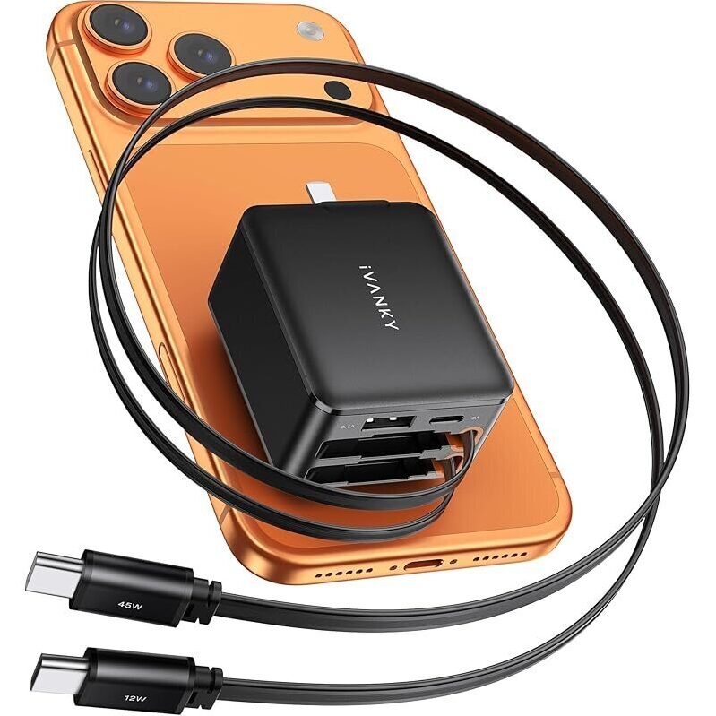 iVANKY Compact 4-in-1 Wall Charger with Retractable Cables