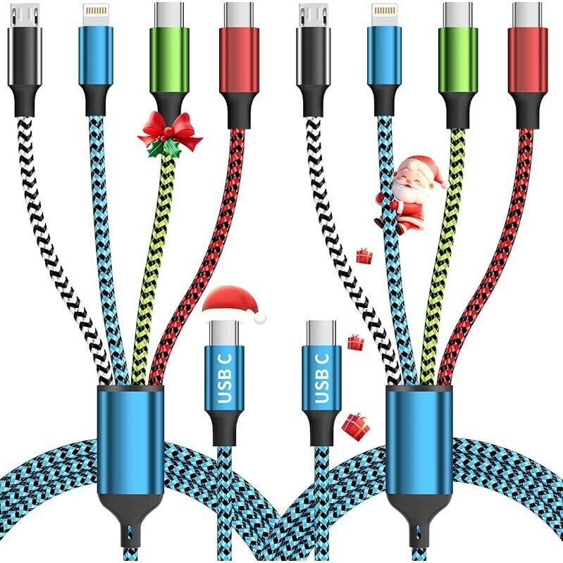 2-Pack 5ft Dual Type-C 4-in-2 Multi Charging Cable