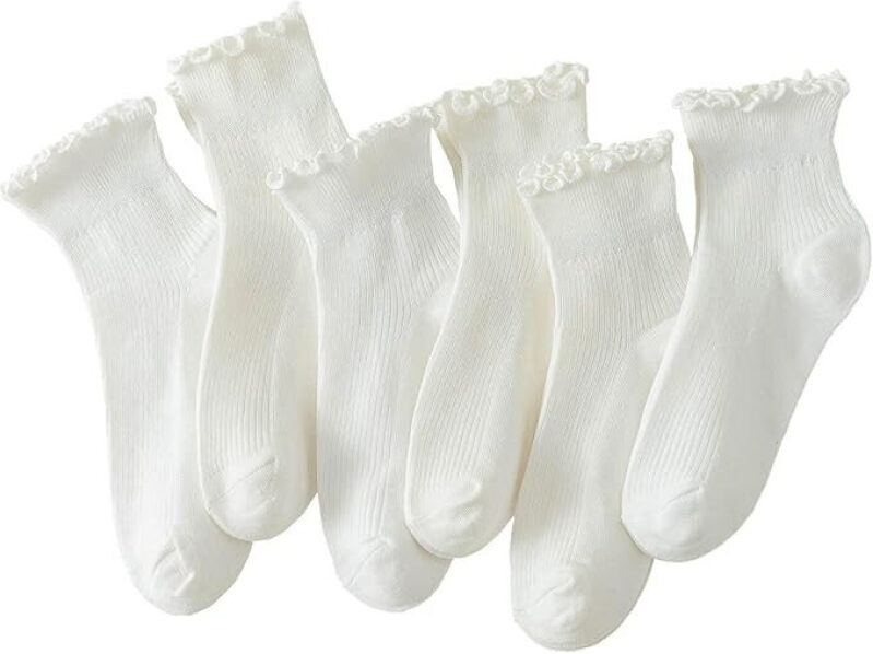 Premium Quality Lace Trim Ankle Socks for Women - 6 Pairs