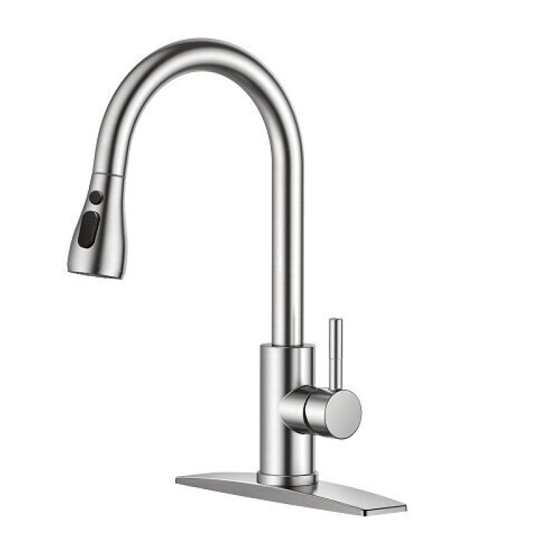 FORIOUS High-Arc Single-Handle Pull-Down Kitchen Faucet - Stainless Steel