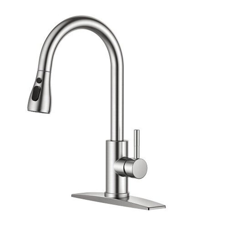 FORIOUS High-Arc Single-Handle Pull-Down Kitchen Faucet - Stainless Steel
