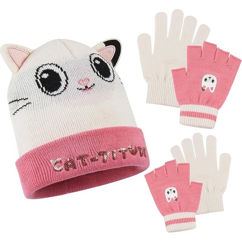 Gabbys Dollhouse Girls Beanie Hat and Gloves Set - Cozy Winter Accessory