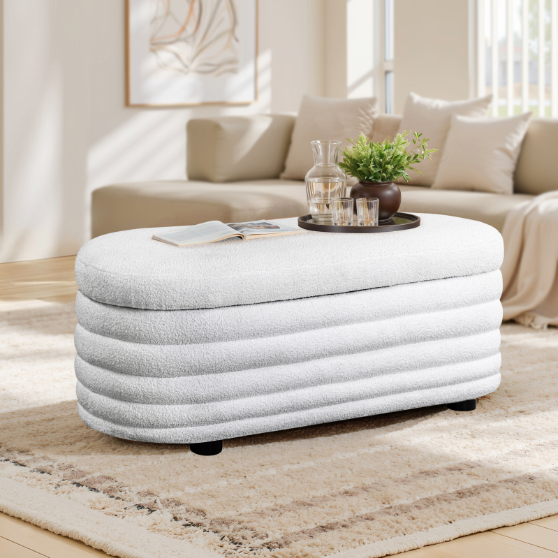 Modern Storage Ottoman with Spacious Interior and Channel Tufted Design