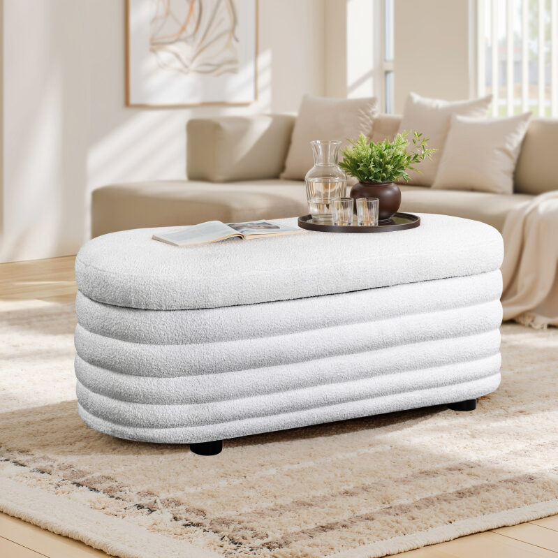 Modern Storage Ottoman with Spacious Interior and Channel Tufted Design