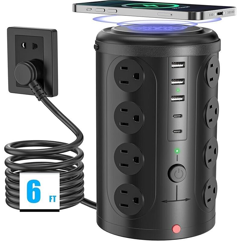 UWIWUTEI 6ft Surge Protector Power Strip with Wireless Charger
