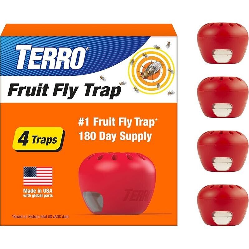 4-Pack Terro Fruit Fly Traps + 180 Days of Lure Supply