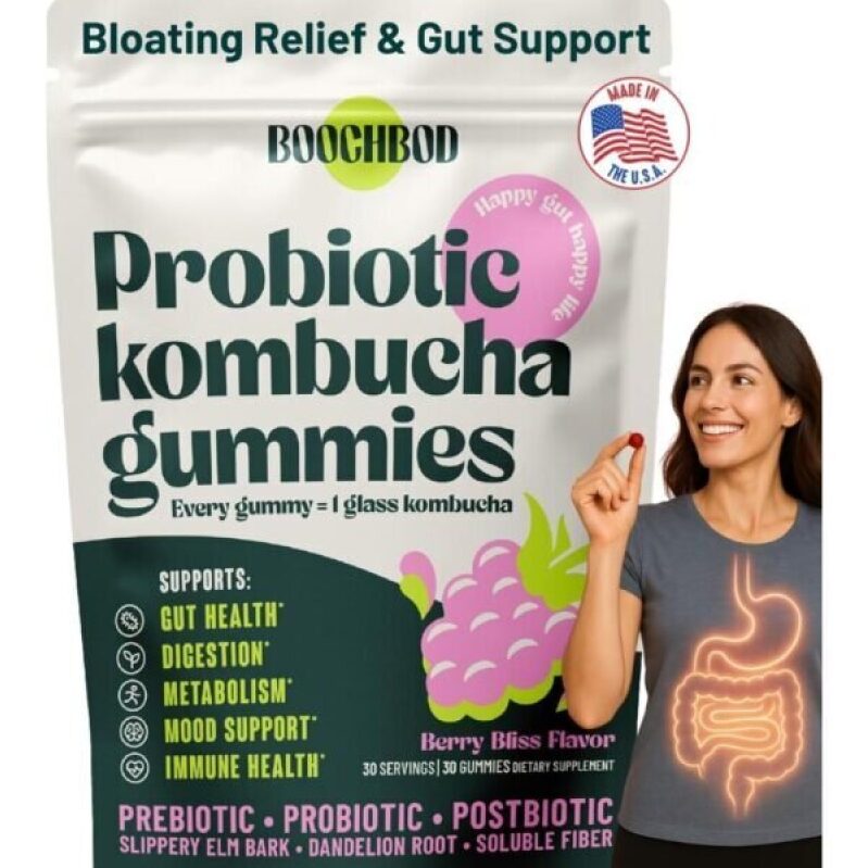 Probiotic Kombucha Gummies - Gut Health Support, 30 Servings