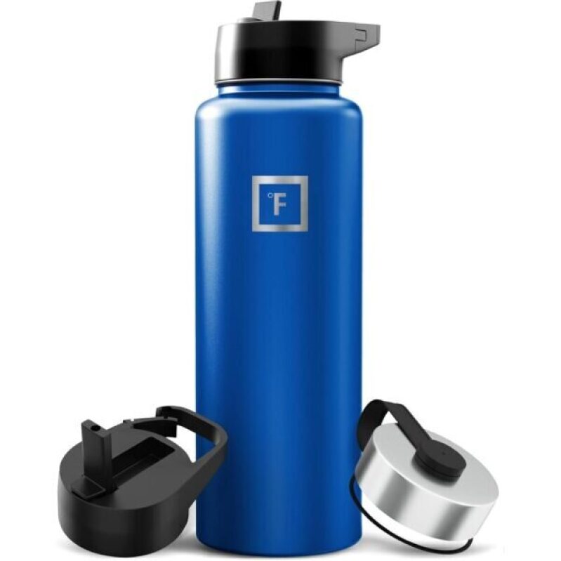 IRON °FLASK Camping & Hiking Hydration Flask with Straw - Wide Mouth Insulated Stainless Steel Sports Water Bottle - Twilight Blue - 40 oz