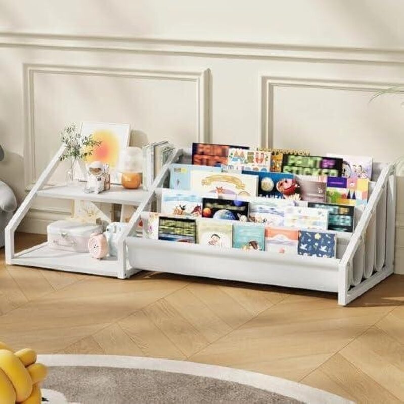Children's Bookshelf with 2 Open Shelves and 4 Hanging Racks - 33% Discount
