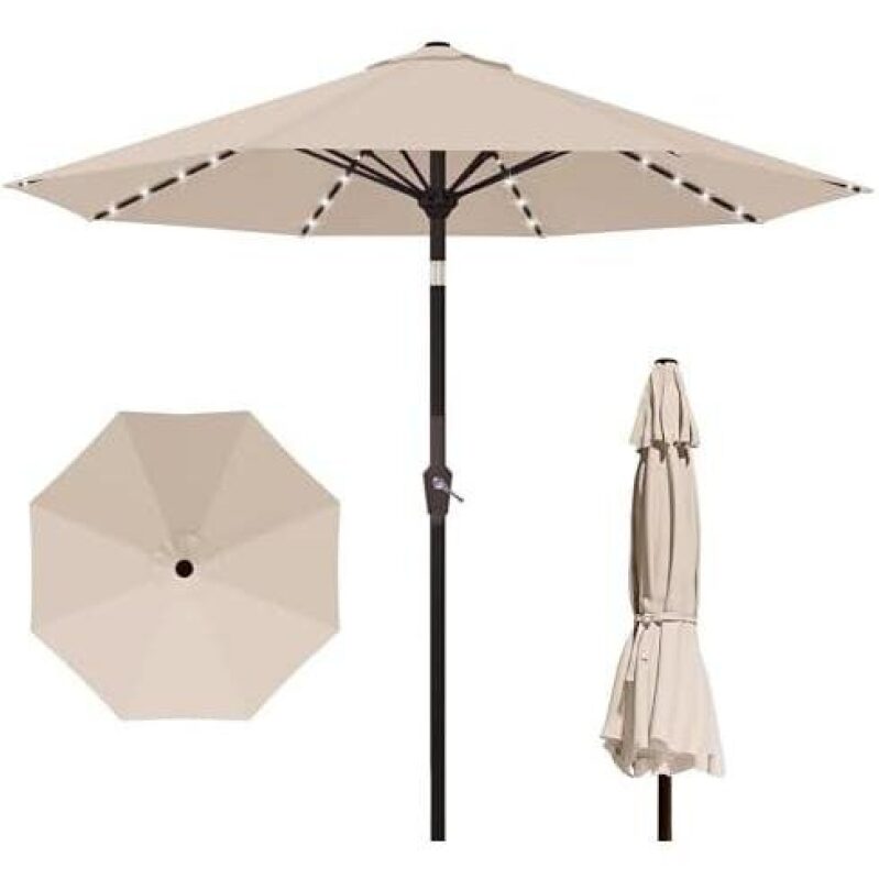 Luxurious 9-Feet LED Garden Umbrella with 8-Bone UV Protection - 50% Discount