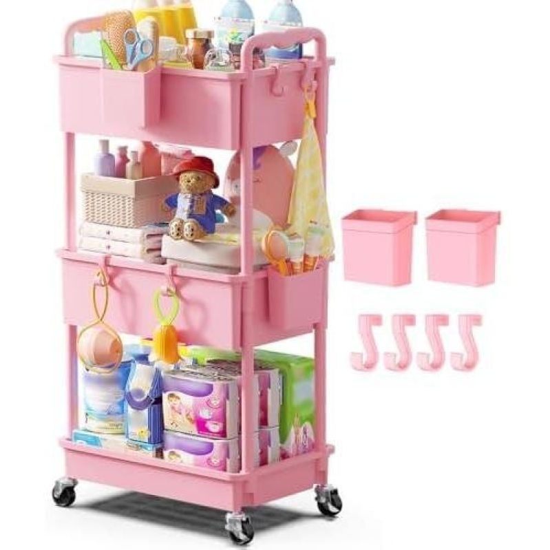 50%OFF Three-Tier Baby Diaper Changing Cart with Locking Wheels