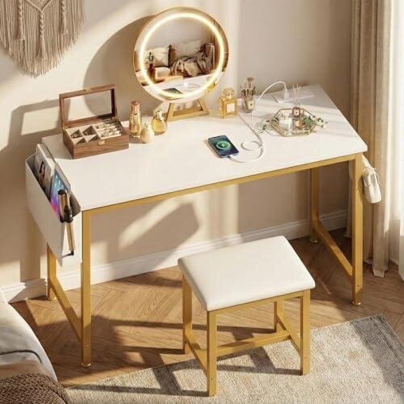 40-Inch Vanity Table with Mirror and Stool Set - Elegant Home Office