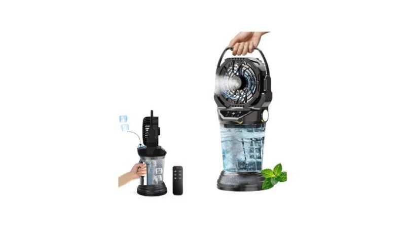 2026 New Portable Misting Fan with 30000mAh Battery, 4 Speeds, LED Light for Outdoor