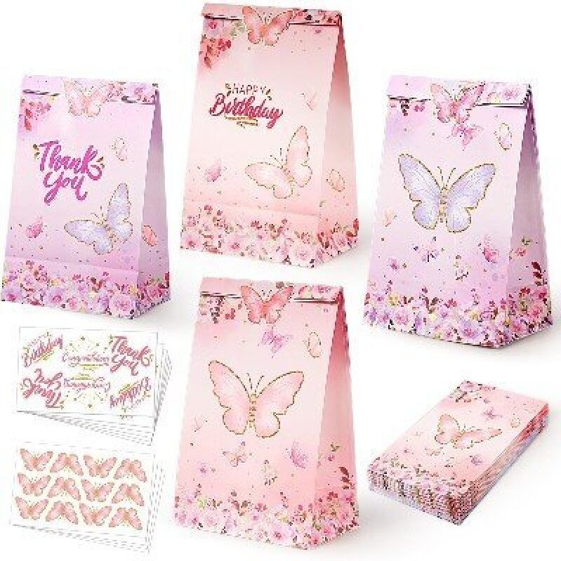 Elegant Butterfly-Themed Party Favor Bags, 24 Count