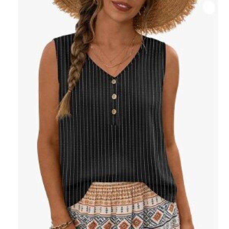 Elegant AKEWEI Women's V-Neck Sleeveless Linen Tank Top