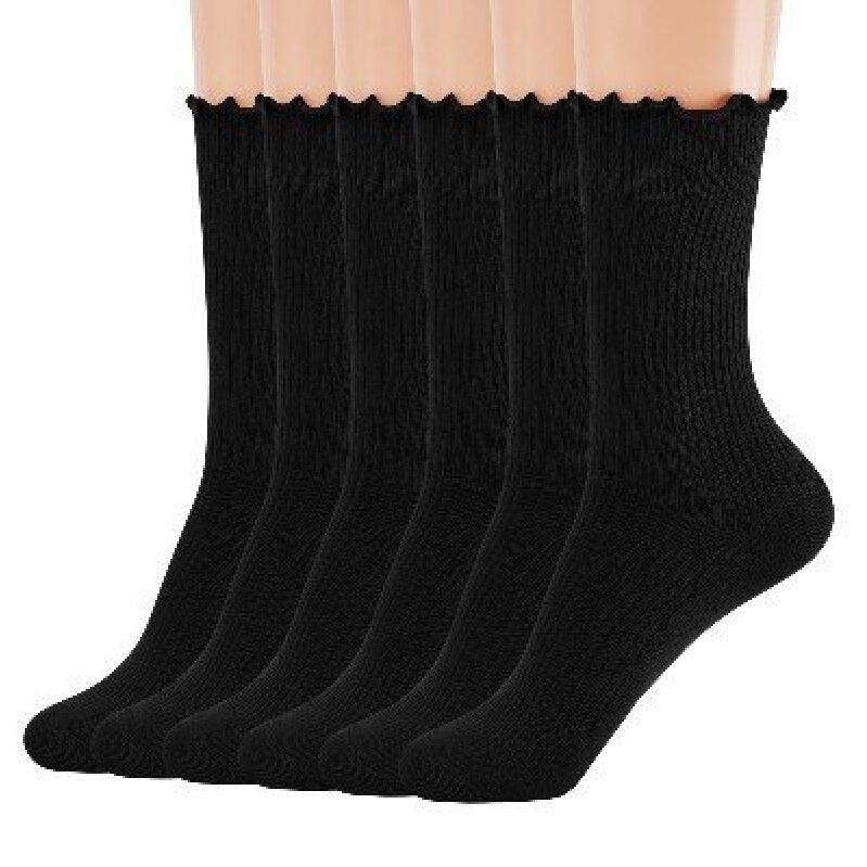 Affordable Comfort: 6 Pairs of Black Lace Trim Ankle Socks
