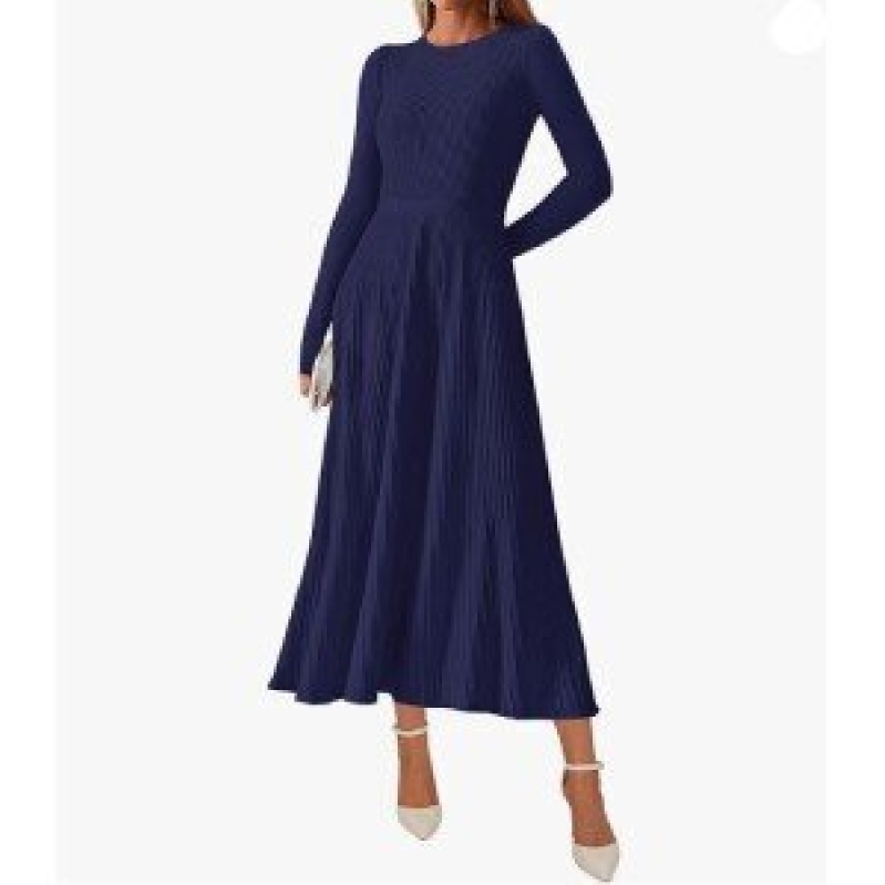 Elegant Long-Sleeve Pleated Maxi Dress for Women