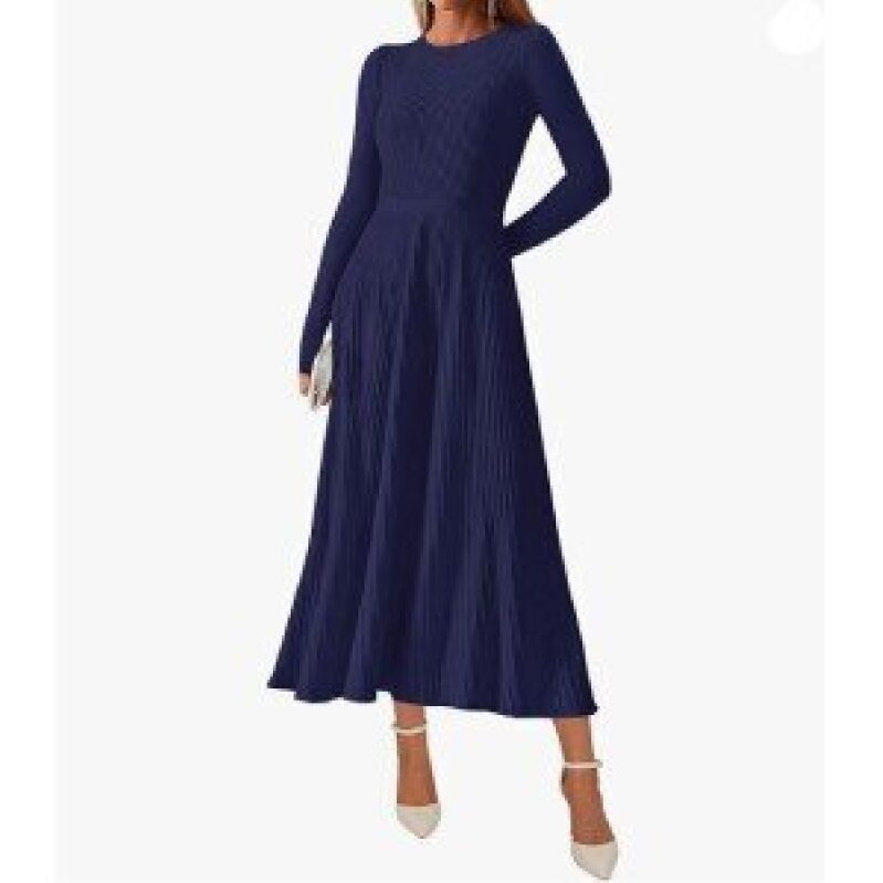 Elegant Long-Sleeve Pleated Maxi Dress for Women