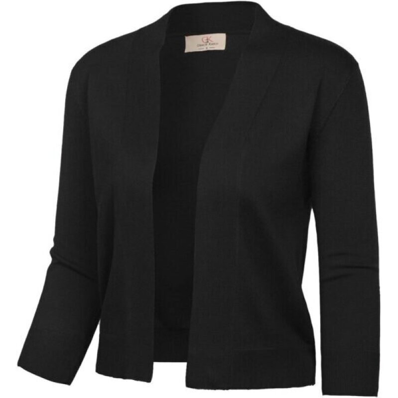 GRACE KARIN Women’s 3/4 Sleeve Knit Cropped Cardigan Sweaters Open Front Bolero Cardigans Coat Tops X-Large Black -54% Discount