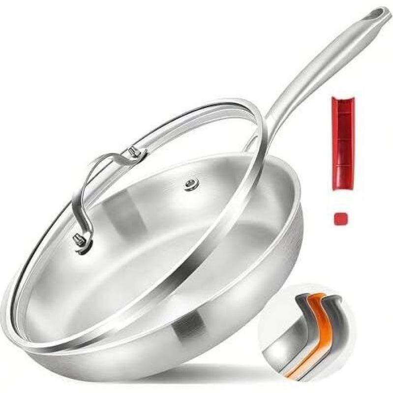 12-Inch Stainless Steel Frying Pan with Lid - 50% Off