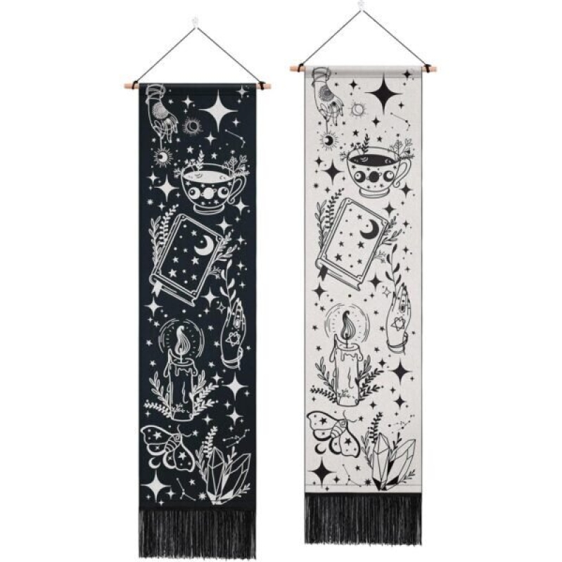 Two-Piece Set of Witch-Themed Black and White Wall Tapestries -50% Off